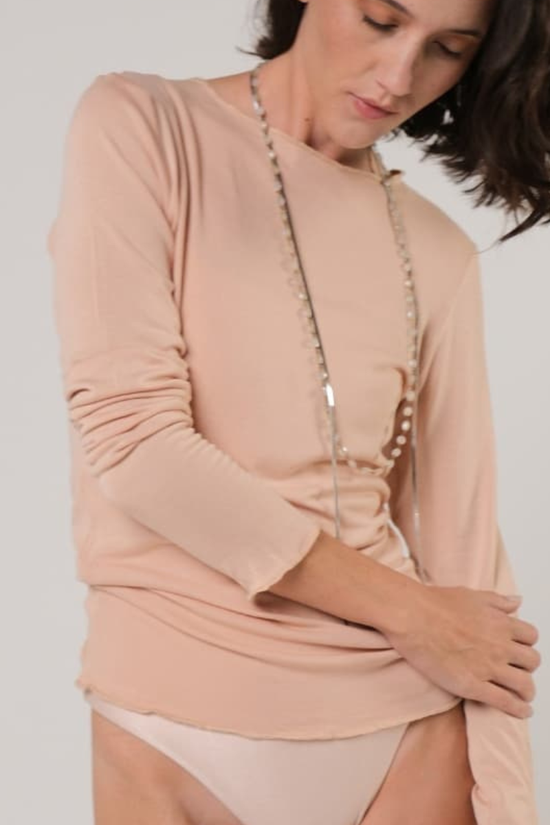 Blusa de Manga Longa Segunda Pele de Viscose Rosa